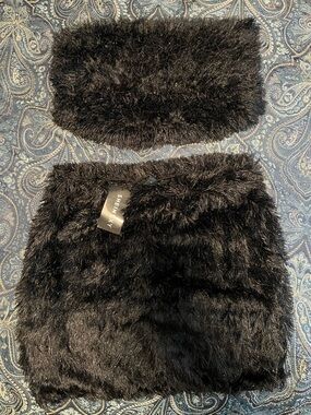 SHEIN Black Faux Fur Two-Piece Set